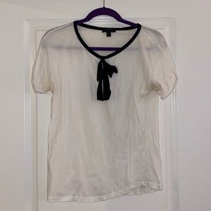 J Crew Size Small White Tee with Black Bow